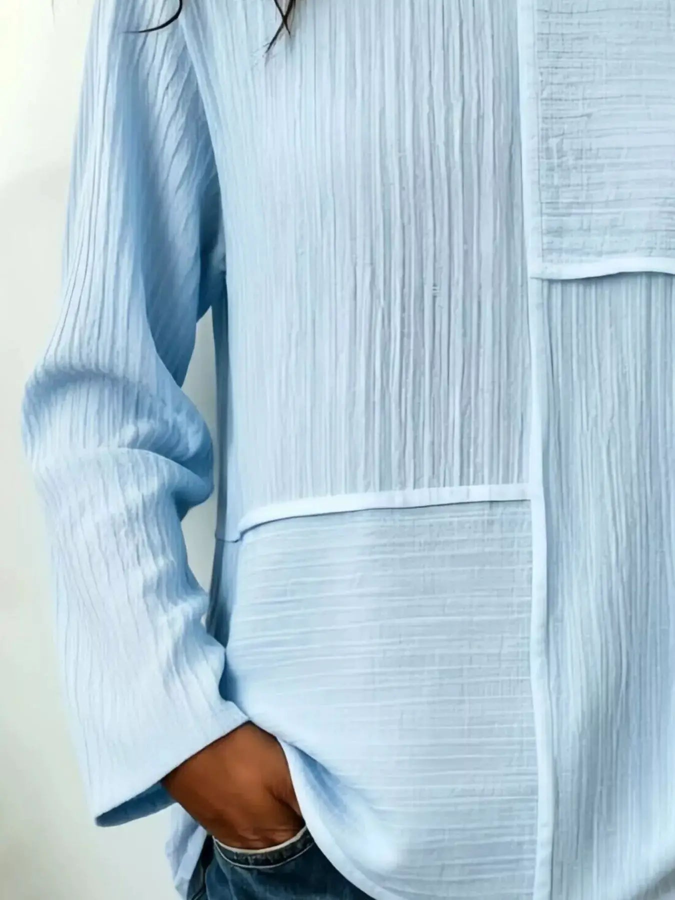 Textured Patchwork Long Sleeve Casual T-Shirt by Trendsi