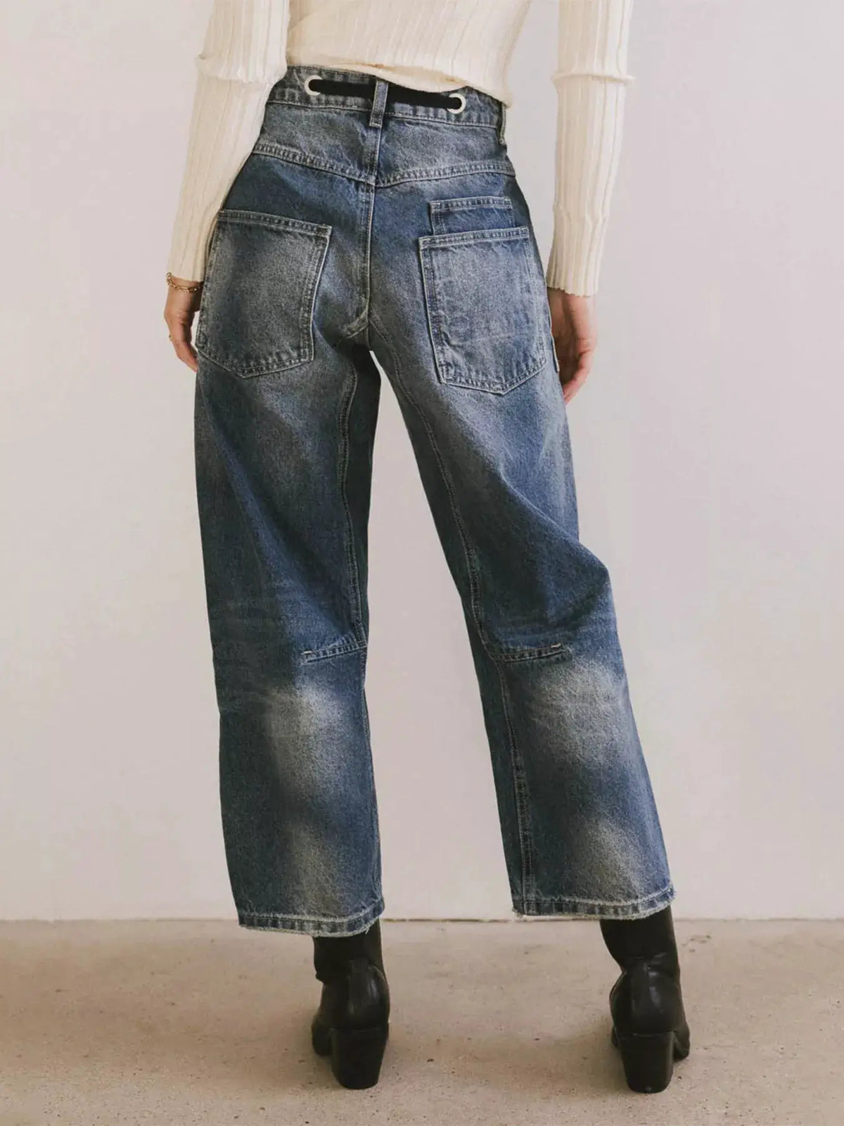 Drawstring Wide Leg Cropped Jeans by Trendsi