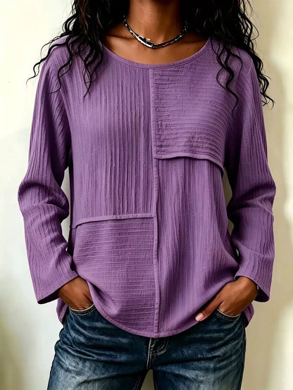 Textured Patchwork Long Sleeve Casual T-Shirt by Trendsi