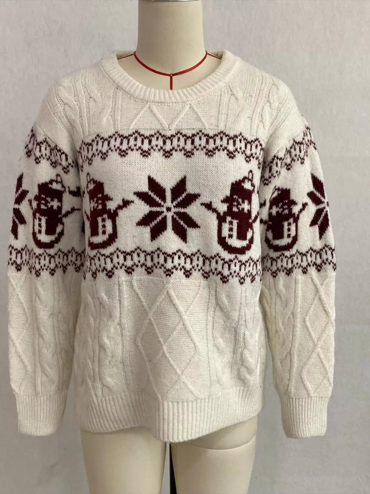 Christmas Snowman Pattern Cable Knit Sweater by Trendsi