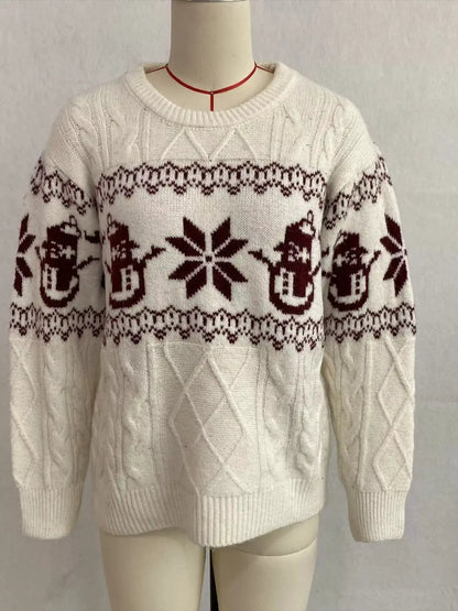 Christmas Snowman Pattern Cable Knit Sweater by Trendsi