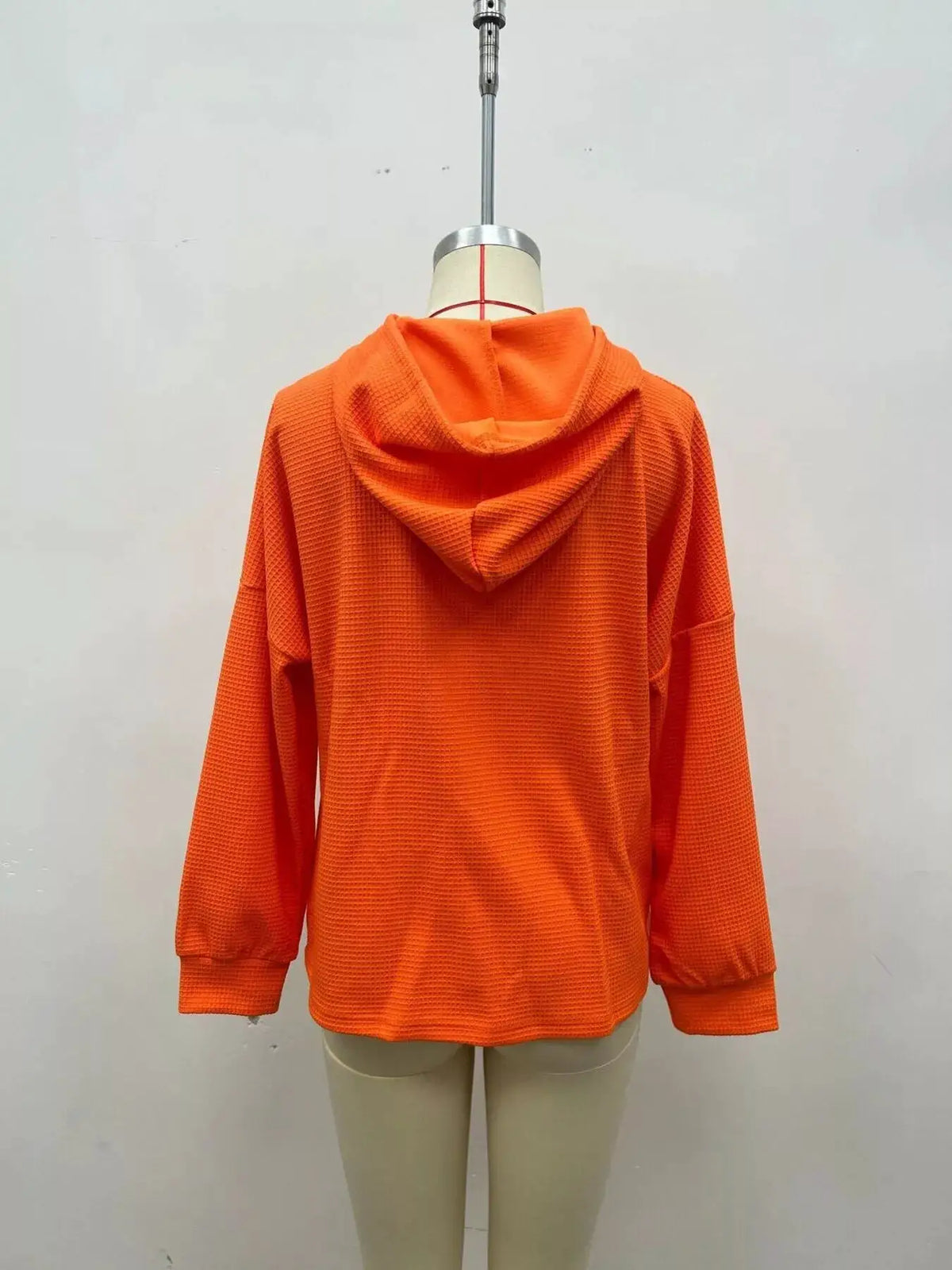 Full Size Waffle Knit Drawstring Long Sleeve Hoodie Plus Size by Trendsi