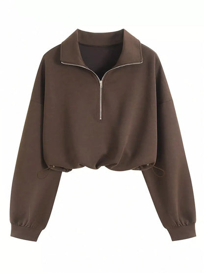 Half Zip Drawstring Hem Sweatshirt by Trendsi