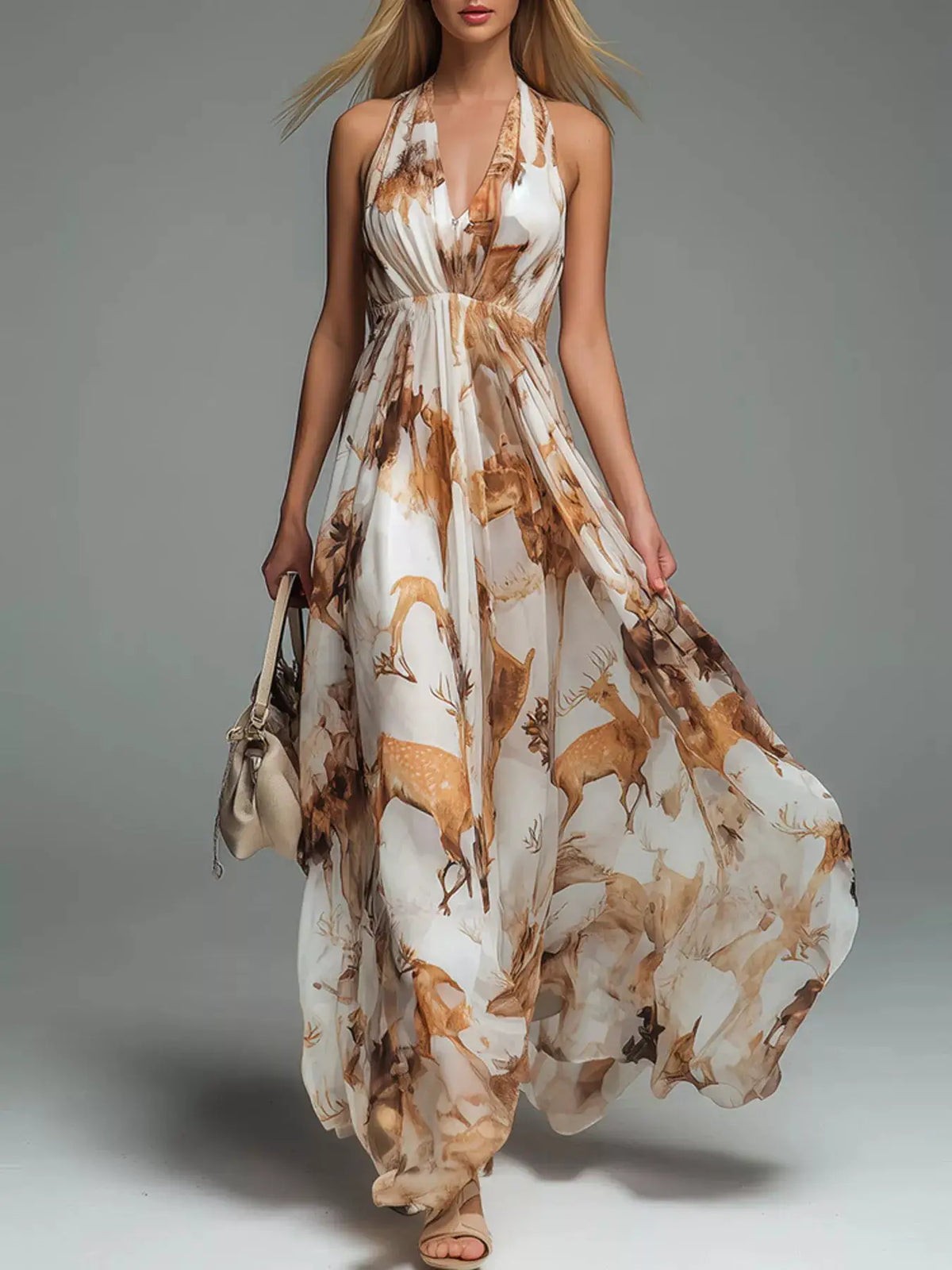 Halter Neck Printed Flowy Maxi Dress by Trendsi