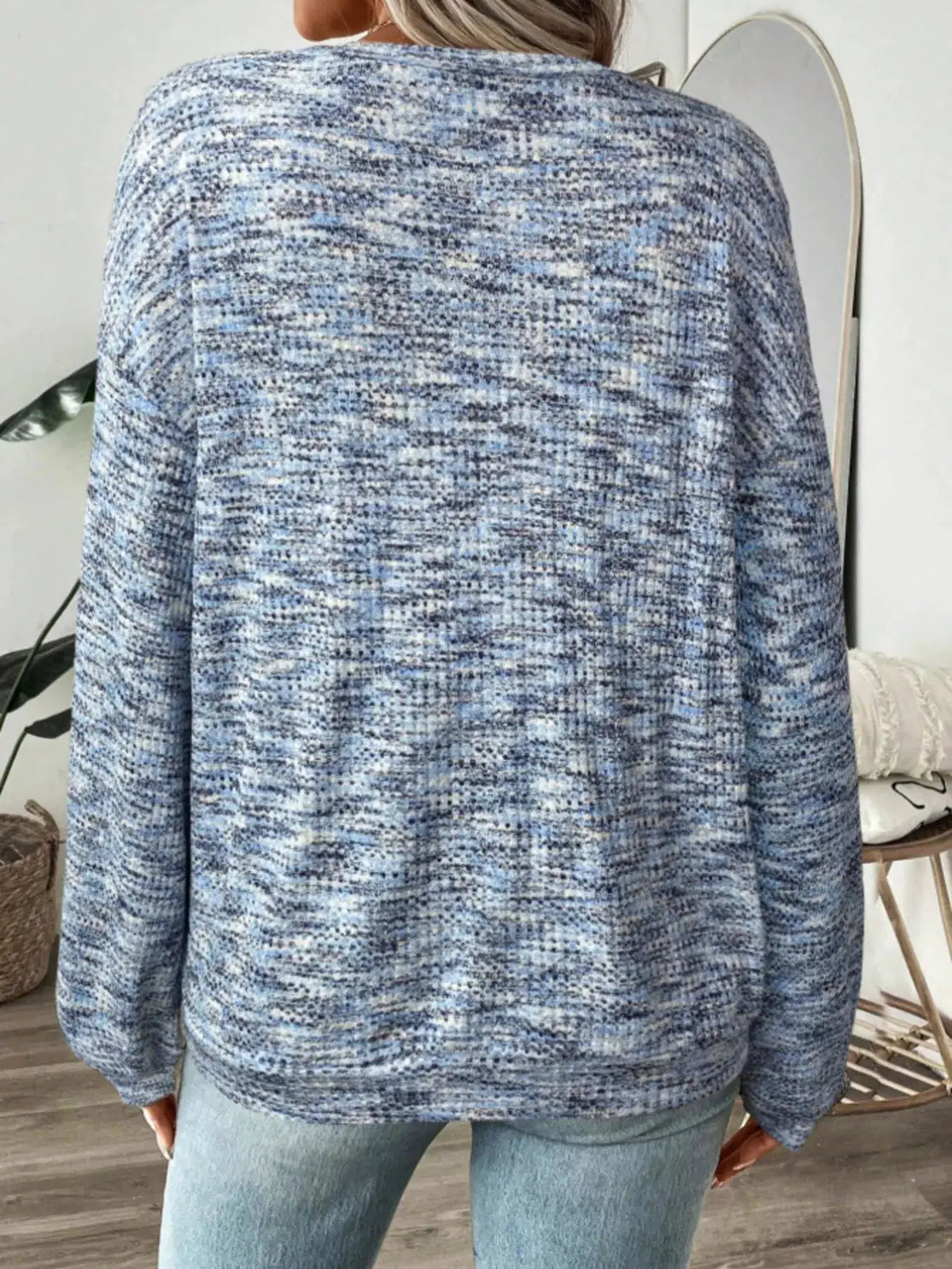 Space-Dyed Long Sleeve Waffle-Knit Top by Trendsi