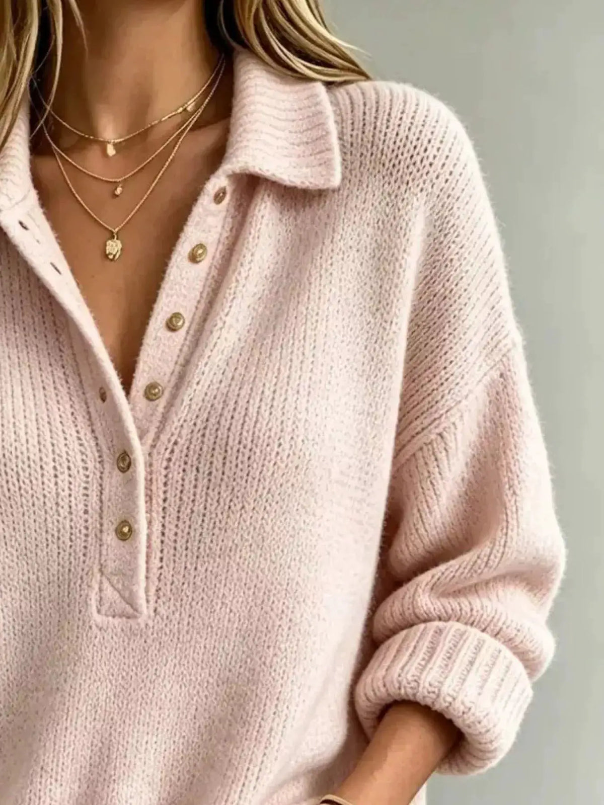 Full Size Button Detail Dropped Shoulder Sweater Plus Size by Trendsi
