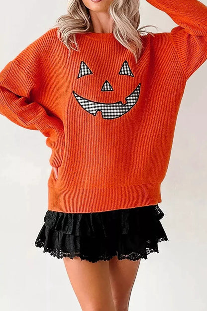 Drop Shoulder Long Sleeve Round Neck Halloween Sweater by Trendsi