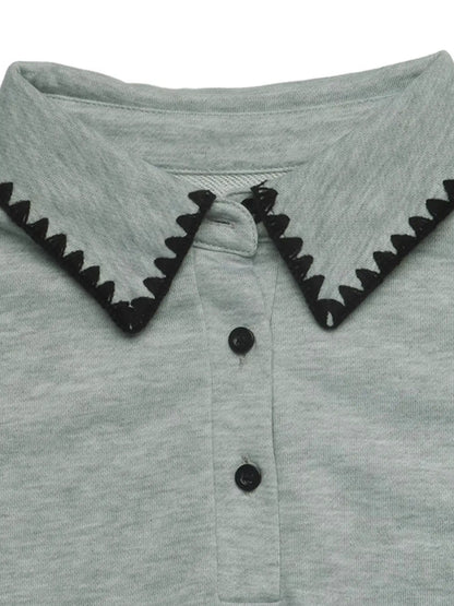Polo Collar Dropped Shoulder Sweatshirt by Trendsi