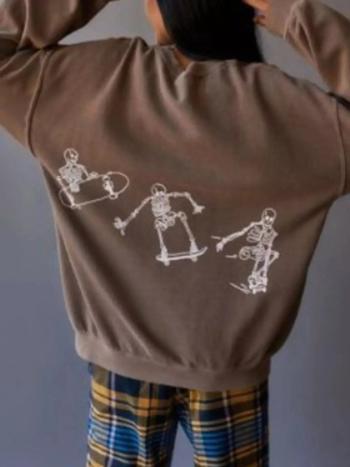Skeleton Graphic Round Neck Sweatshirt by Trendsi