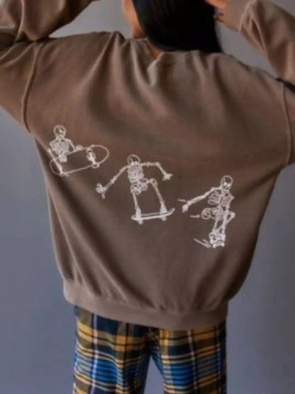 Skeleton Graphic Round Neck Sweatshirt by Trendsi