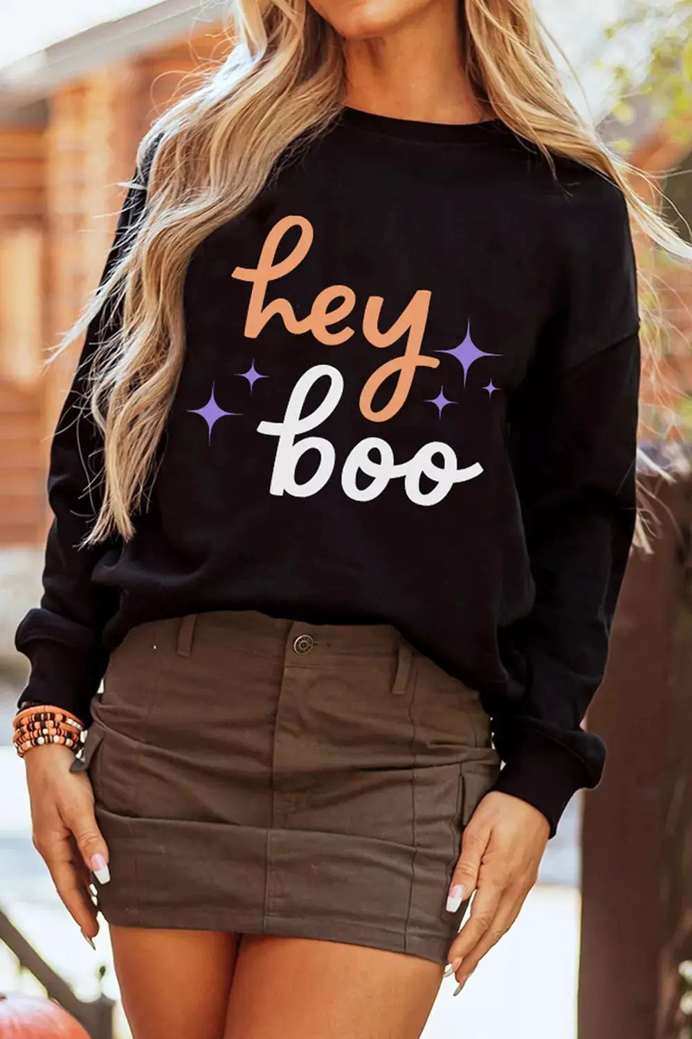 Hey Boo Halloween Sweatshirt by Trendsi