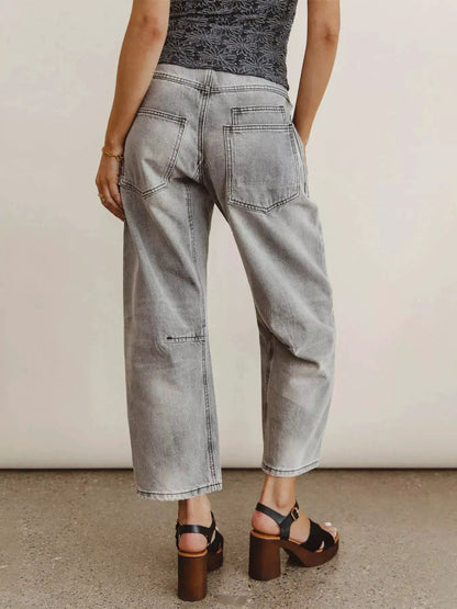 Drawstring Wide Leg Cropped Jeans by Trendsi