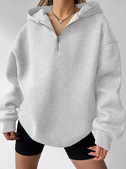 Oversized Quarter-Zip Hoodie by Trendsi
