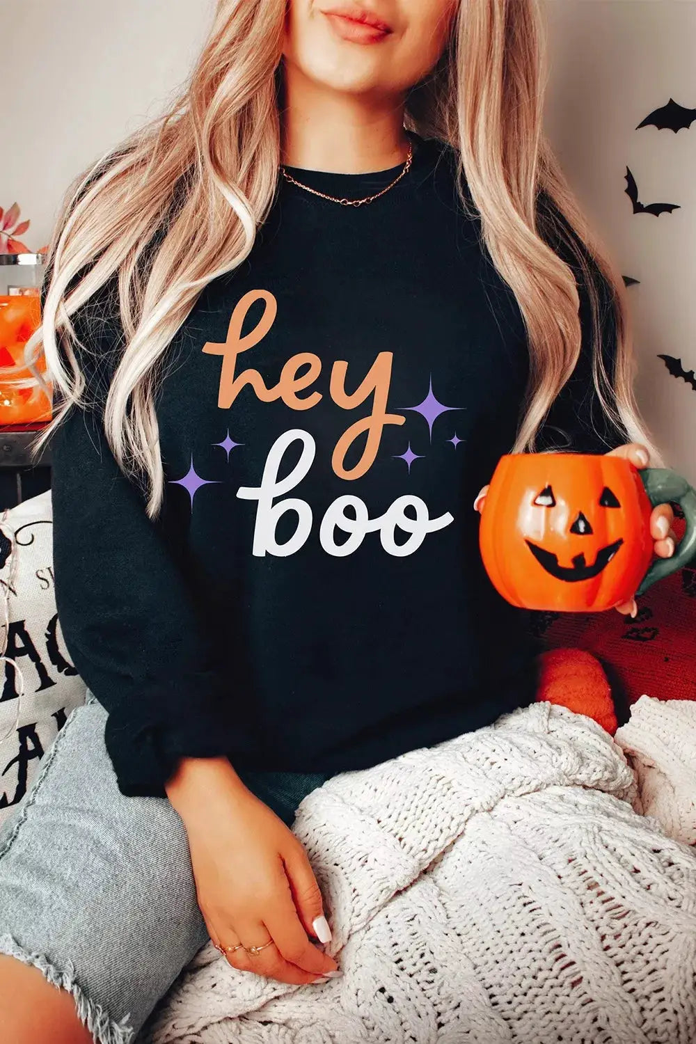 Hey Boo Halloween Sweatshirt by Trendsi