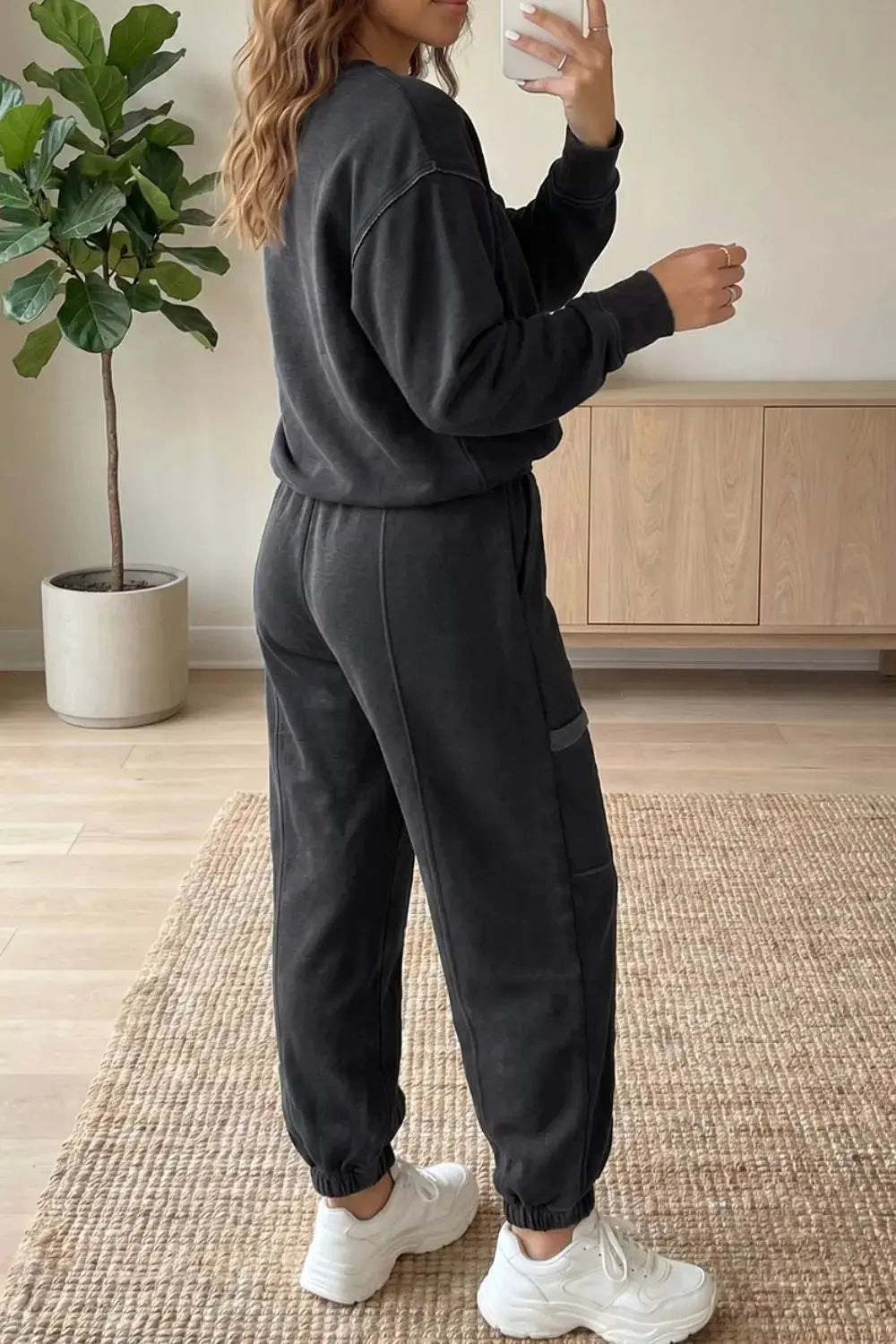 Crew Neck Long Sleeve Top and Joggers Set by Trendsi