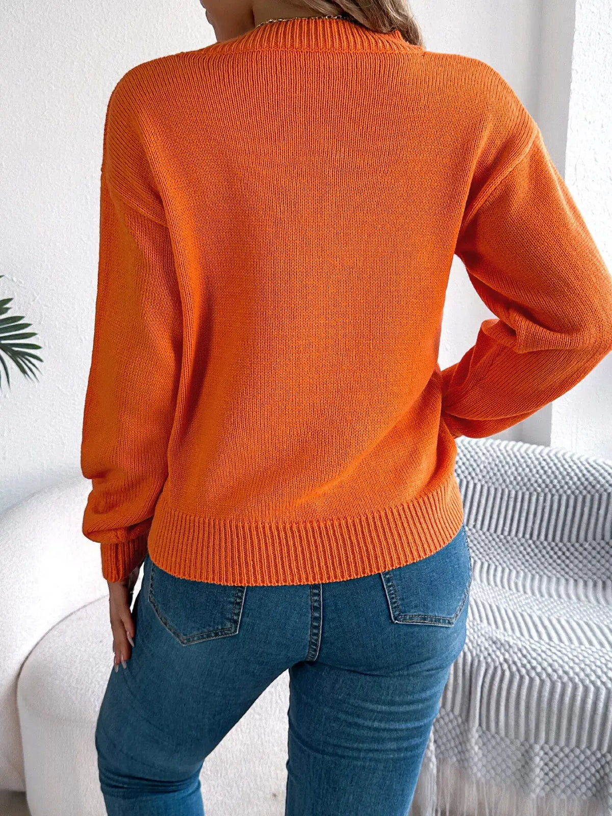 Halloween Pumpkin Face Knit Top by Trendsi