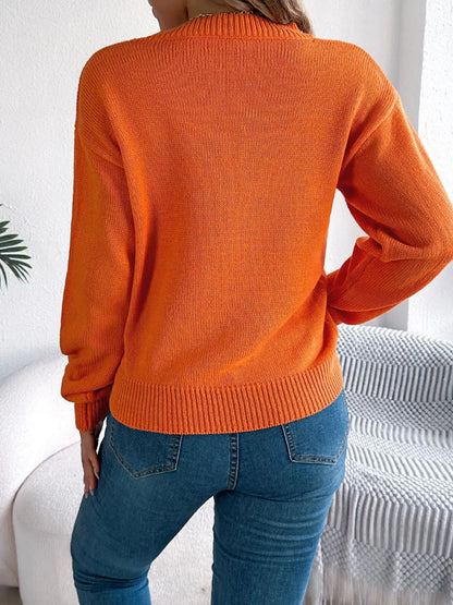 Halloween Pumpkin Face Knit Top by Trendsi