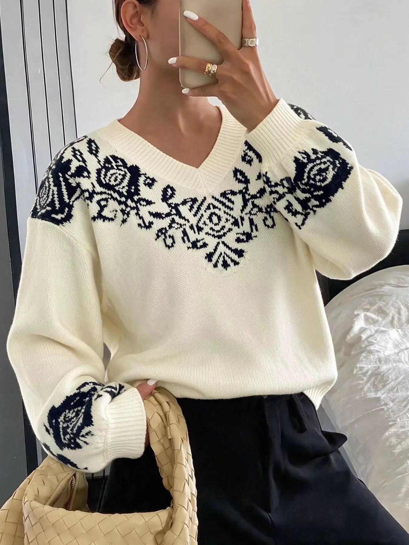 Floral Dropped Shoulder Sweater by Trendsi