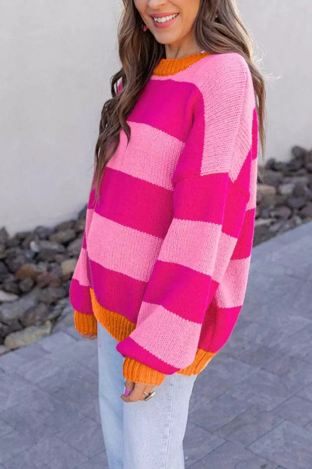 Color-Block Striped Dropped Shoulder Sweater by Trendsi