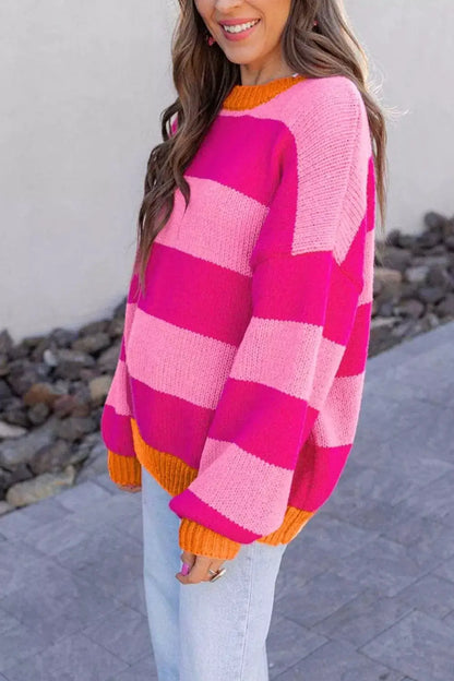 Color-Block Striped Dropped Shoulder Sweater by Trendsi