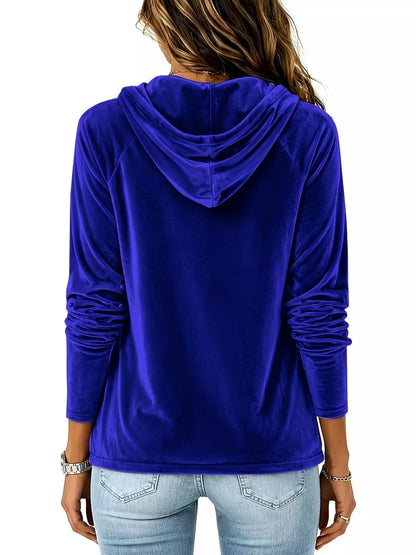 Full Size Velvet Drawstring Long Sleeve Hoodie Plus Size by Trendsi