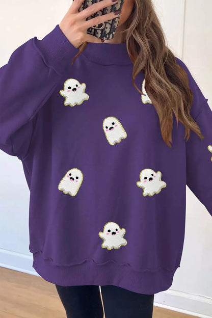 Halloween Ghost Mock Neck Tunic Sweatshirt by Trendsi