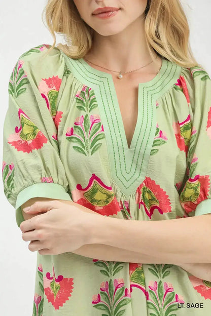 Umgee Abstract Print Mini Dress by Trendsi