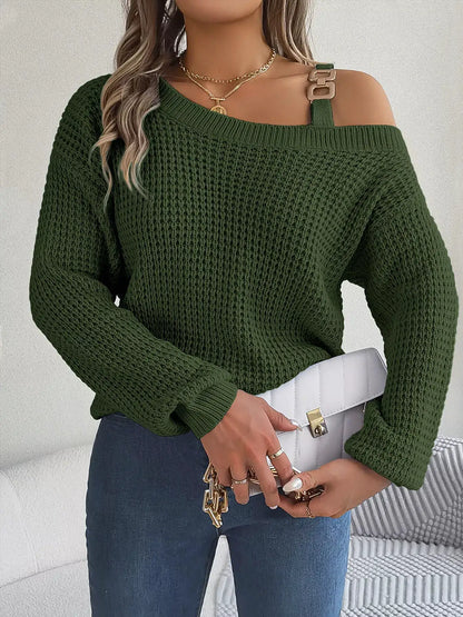 Asymmetrical Neck Long Sleeve Sweater by Trendsi