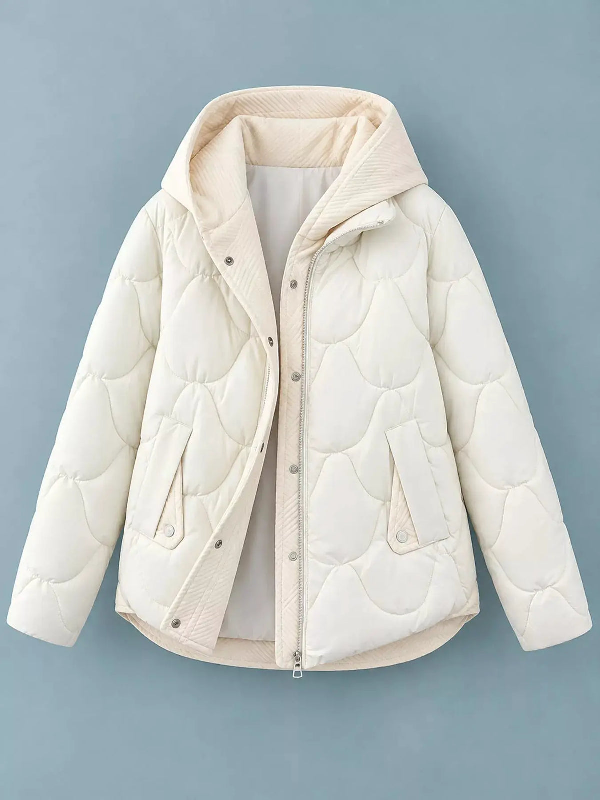 Plus Size Quilted Hooded Puffer Jacket with Snap-Button Closure by Trendsi