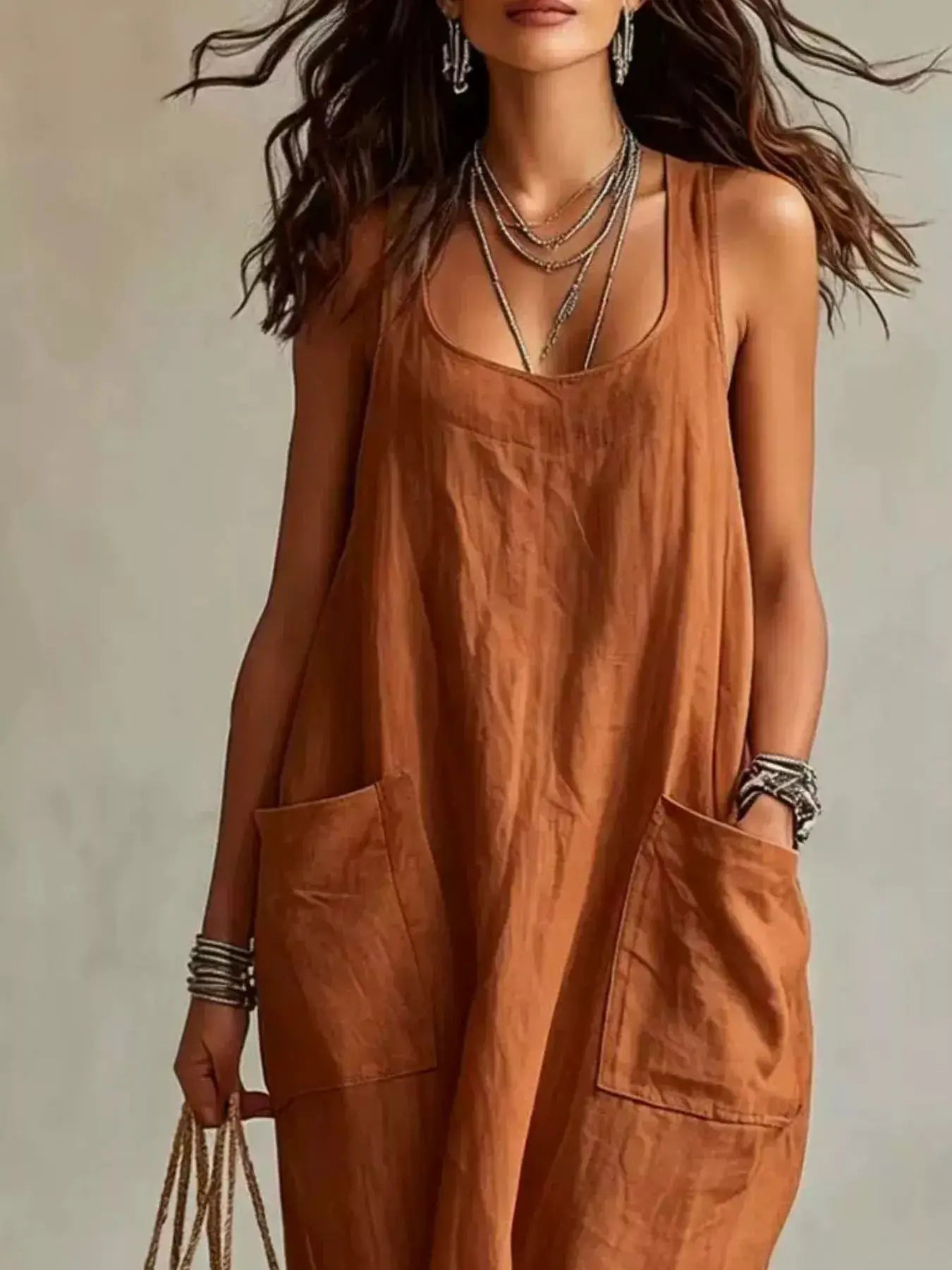 Scoop Neck Sleeveless Maxi Dress with Pockets by Trendsi