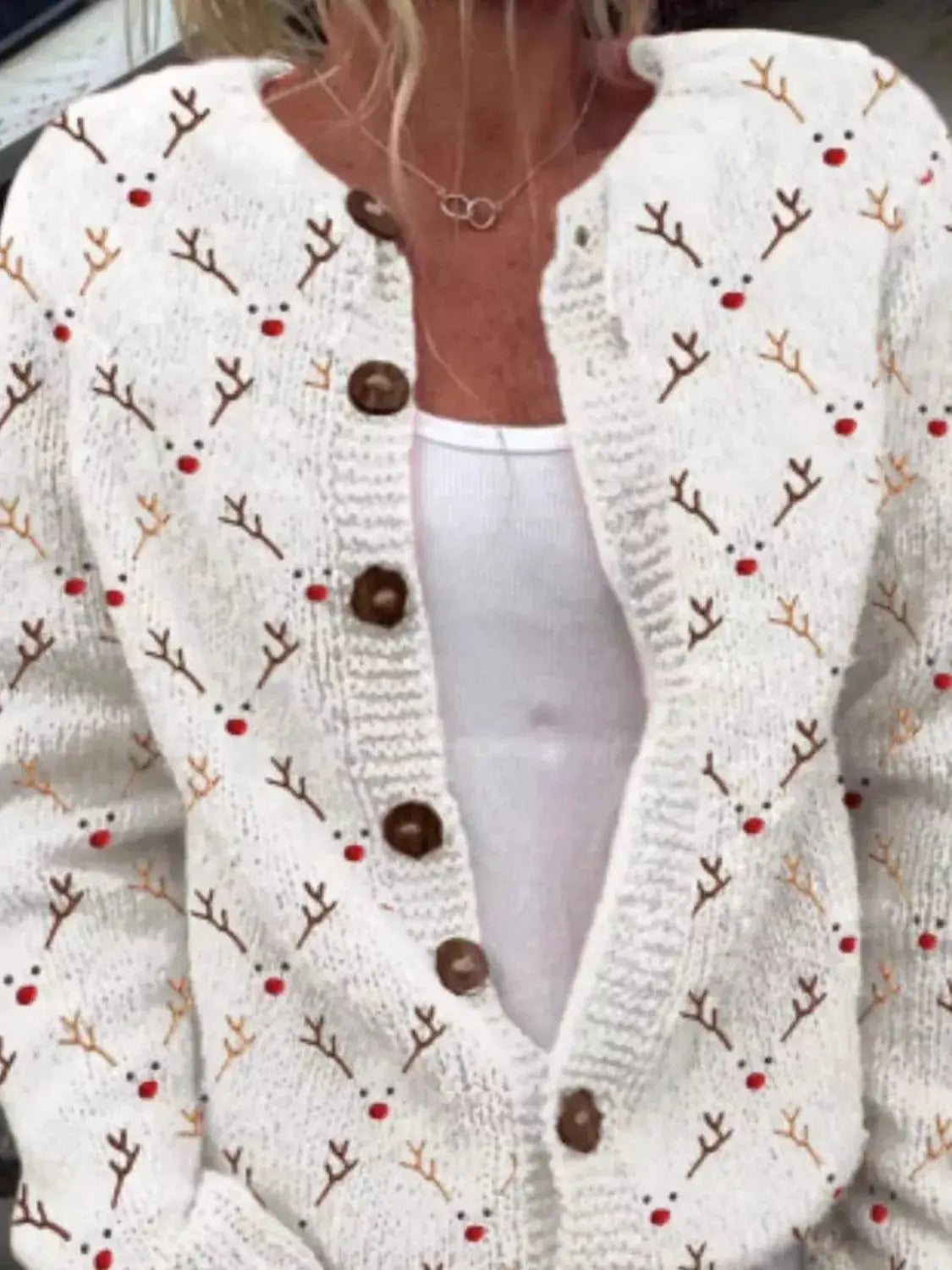 Full Size Festive Christmas Pattern Knit Cardigan with Button-Down Closure Plus Size by Trendsi