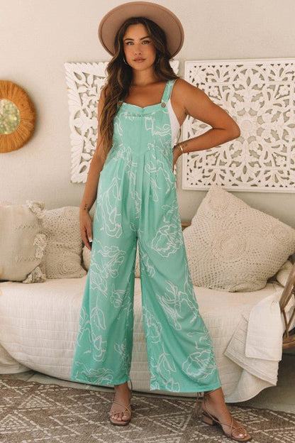 Abstract Bib Wide Leg Overall Jumpsuit - Bitsy Gypsy Boutique