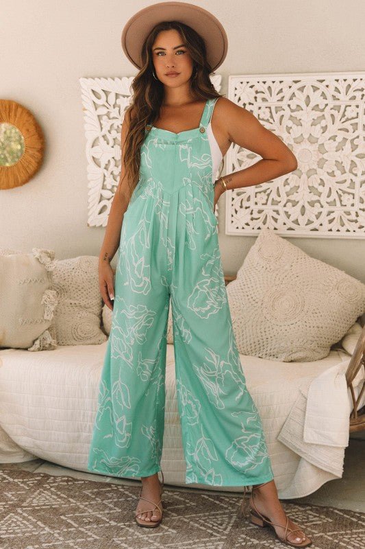 Abstract Bib Wide Leg Overall Jumpsuit - Bitsy Gypsy Boutique