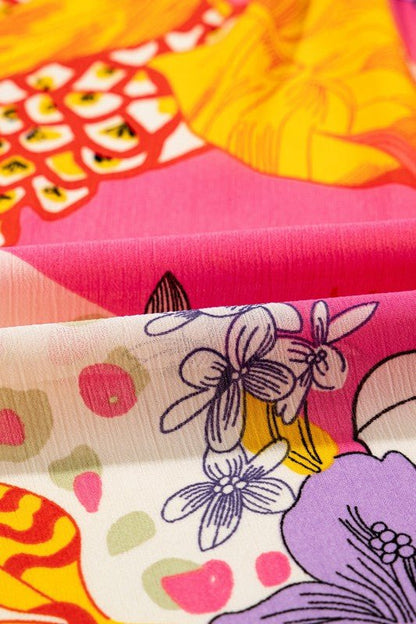 Abstract Buttoned Ruffle Bubble Sleeve Shirt - Bitsy Gypsy Boutique