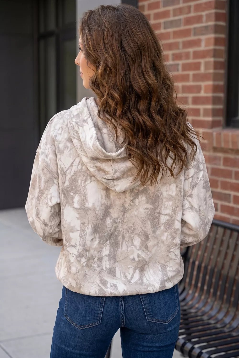 Abstract Print Ribbed Cuffs Hem Long Sleeve Hoodie - Bitsy Gypsy Boutique