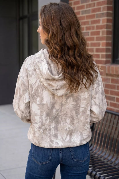 Abstract Print Ribbed Cuffs Hem Long Sleeve Hoodie - Bitsy Gypsy Boutique
