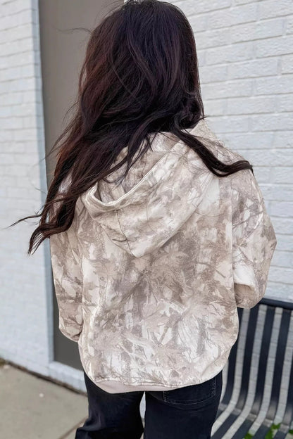 Abstract Print Ribbed Cuffs Hem Long Sleeve Hoodie - Bitsy Gypsy Boutique