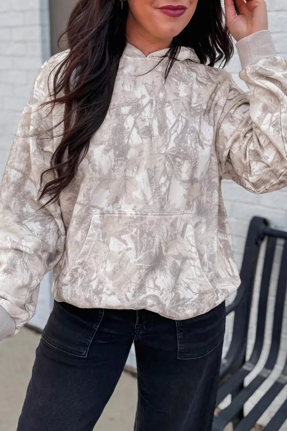 Abstract Print Ribbed Cuffs Hem Long Sleeve Hoodie - Bitsy Gypsy Boutique
