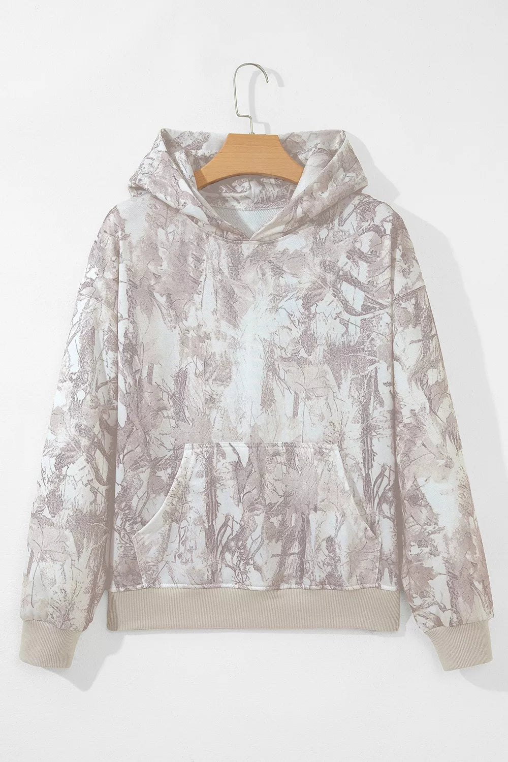 Abstract Print Ribbed Cuffs Hem Long Sleeve Hoodie - Bitsy Gypsy Boutique