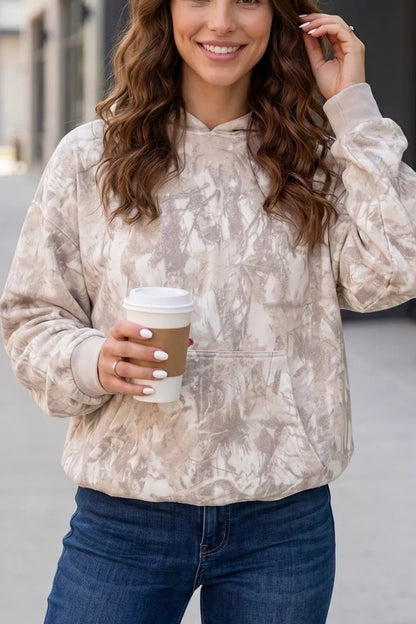 Abstract Print Ribbed Cuffs Hem Long Sleeve Hoodie - Bitsy Gypsy Boutique