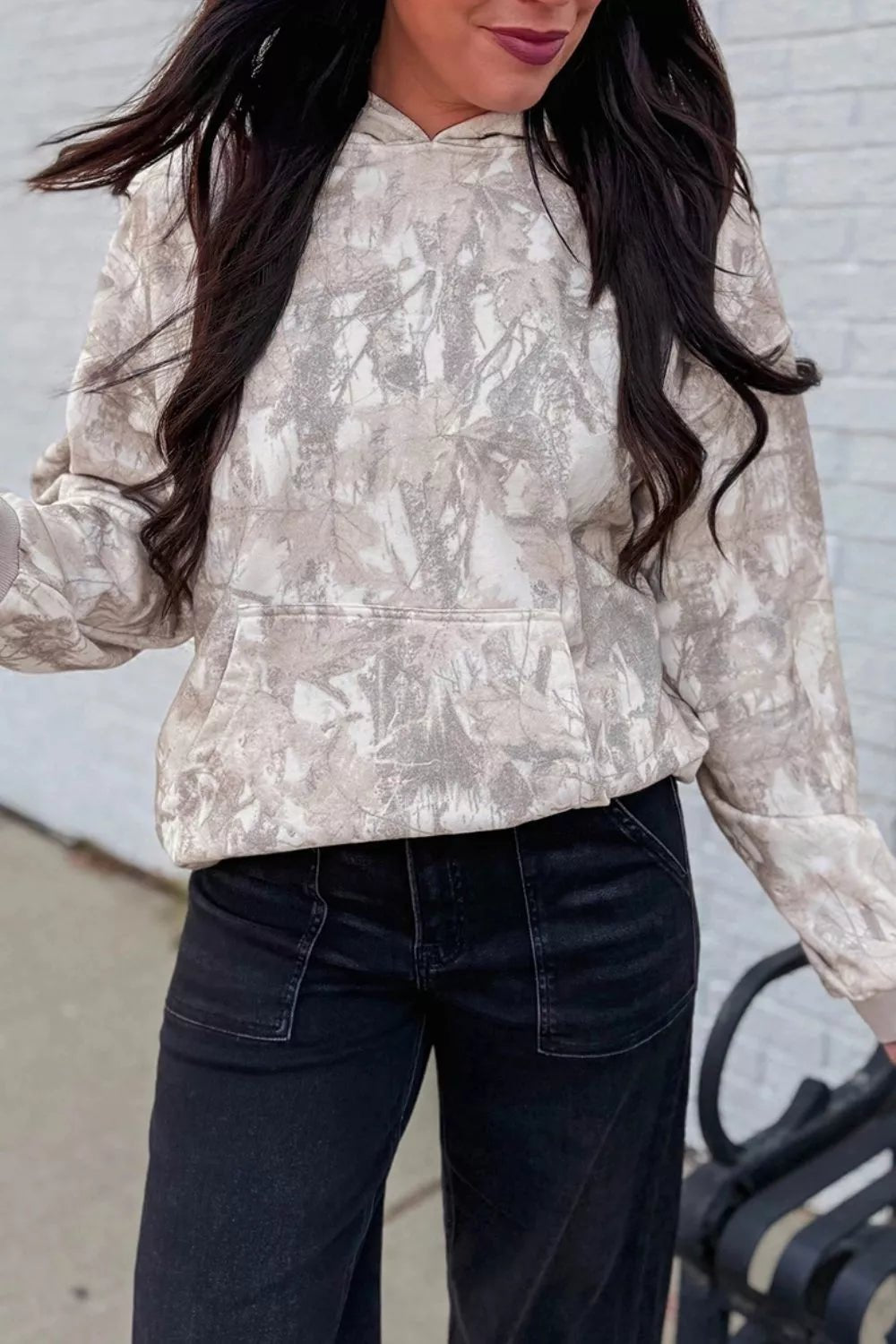 Abstract Print Ribbed Cuffs Hem Long Sleeve Hoodie - Bitsy Gypsy Boutique