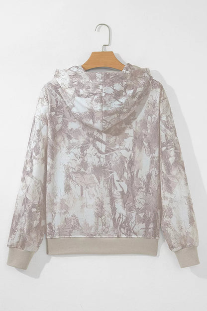 Abstract Print Ribbed Cuffs Hem Long Sleeve Hoodie - Bitsy Gypsy Boutique