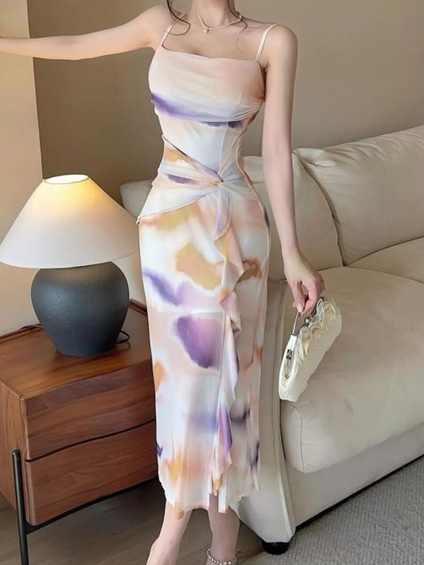 Abstract Watercolor Print Ruched Midi Dress - Bitsy Gypsy Boutique