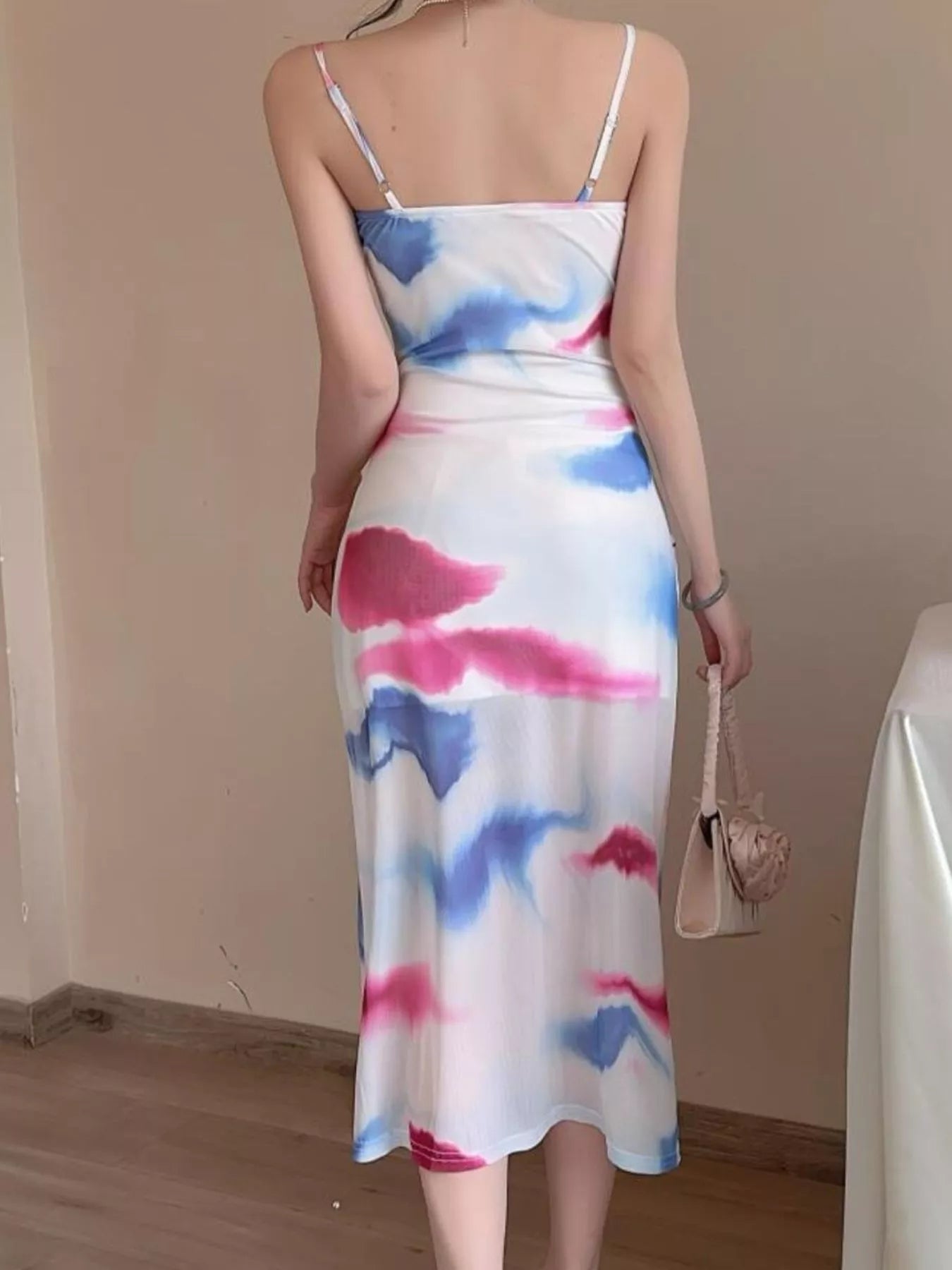 Abstract Watercolor Print Ruched Midi Dress - Bitsy Gypsy Boutique