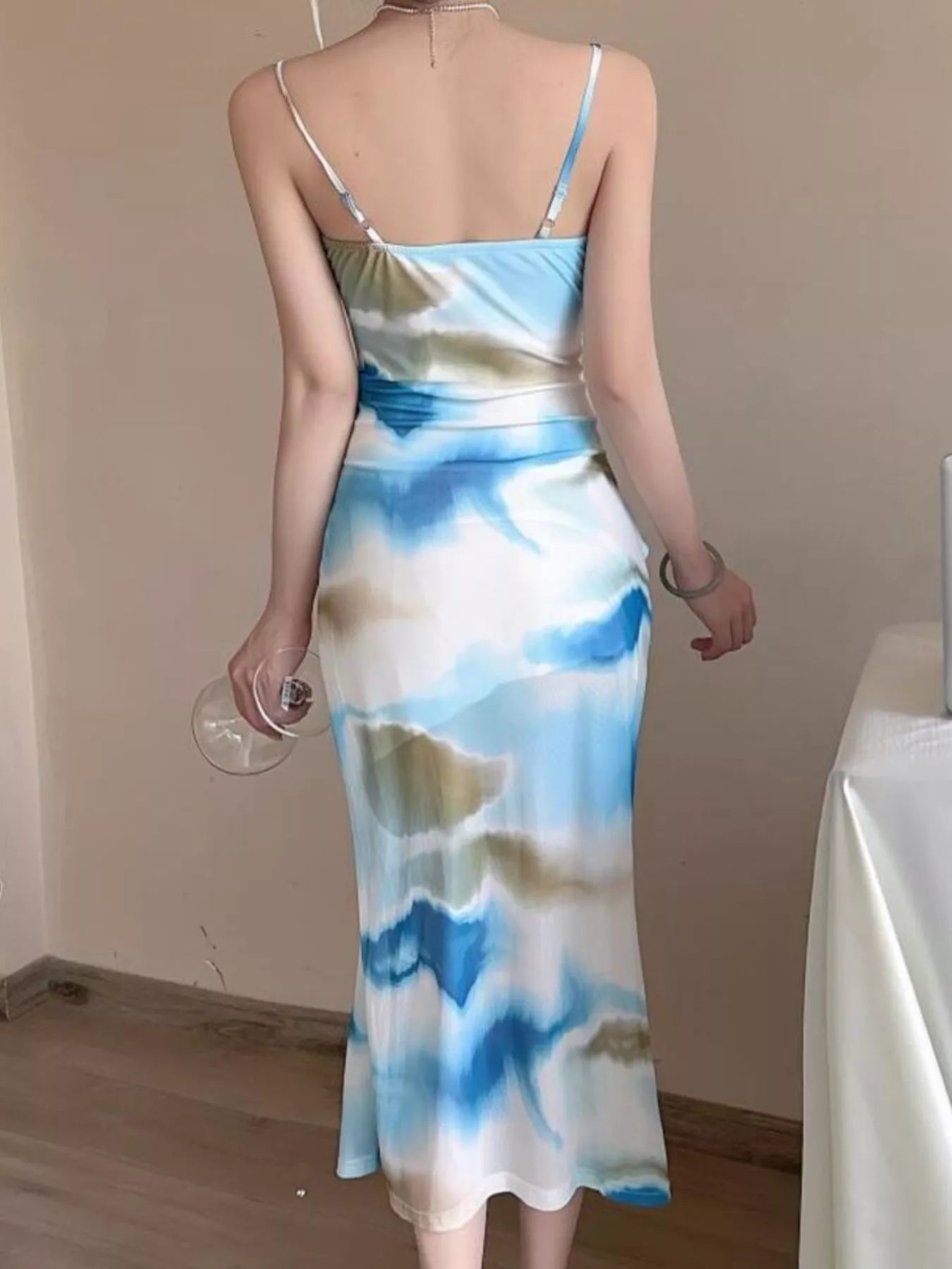 Abstract Watercolor Print Ruched Midi Dress - Bitsy Gypsy Boutique
