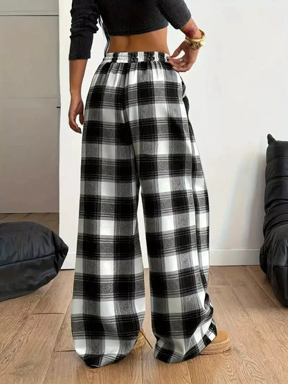 Plus Size Plaid Wide-Leg Drawstring Pants by Trendsi