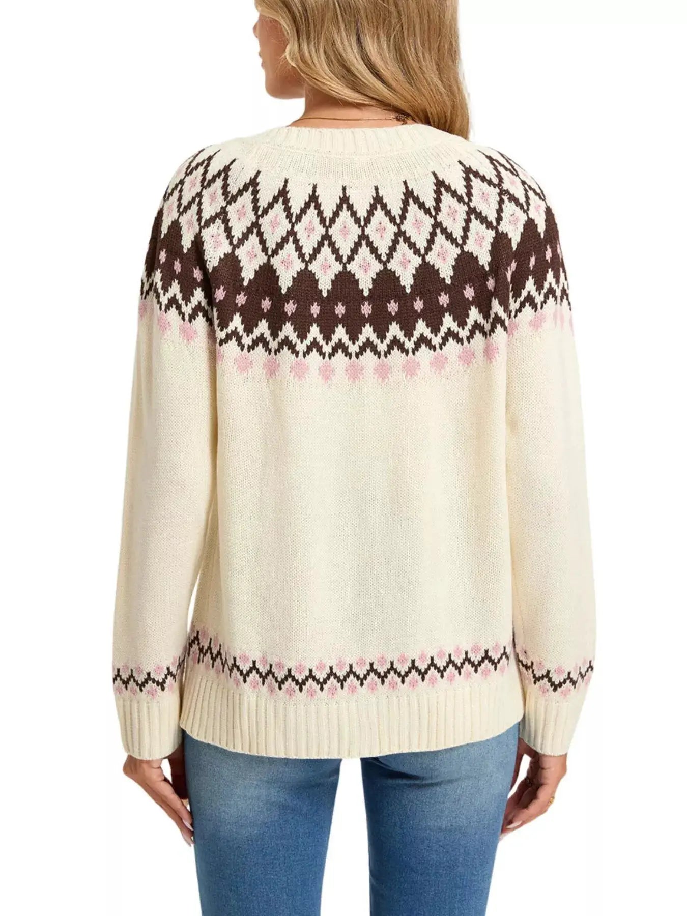 Fair Isle Patterned Button-Down Knit Cardigan by Trendsi