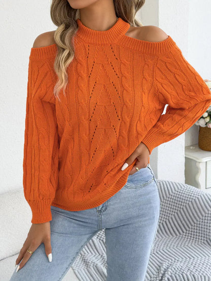 Cold Shoulder Cable Knit Sweater by Trendsi
