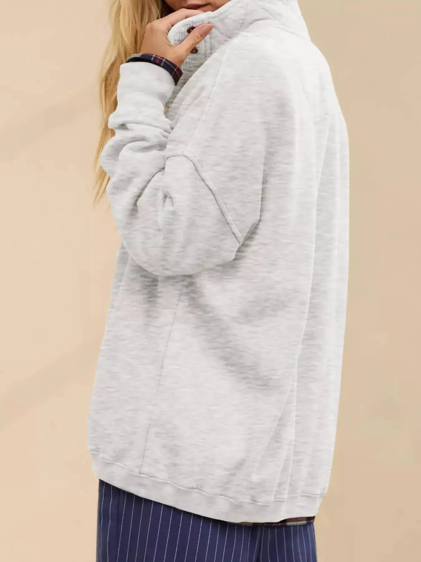 Half Snap Dropped Shoulder Sweatshirt by Trendsi