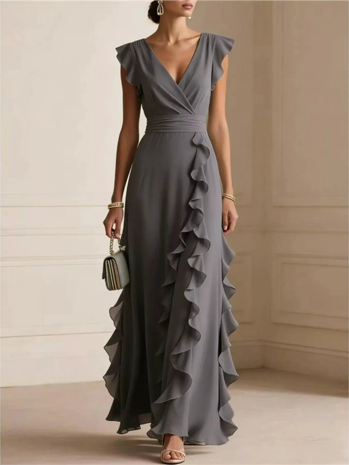 Ruffled Surplice Maxi Dress by Trendsi